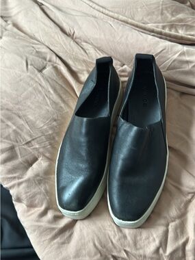 Vince Black Leather Slip-On Sneakers with White Sole